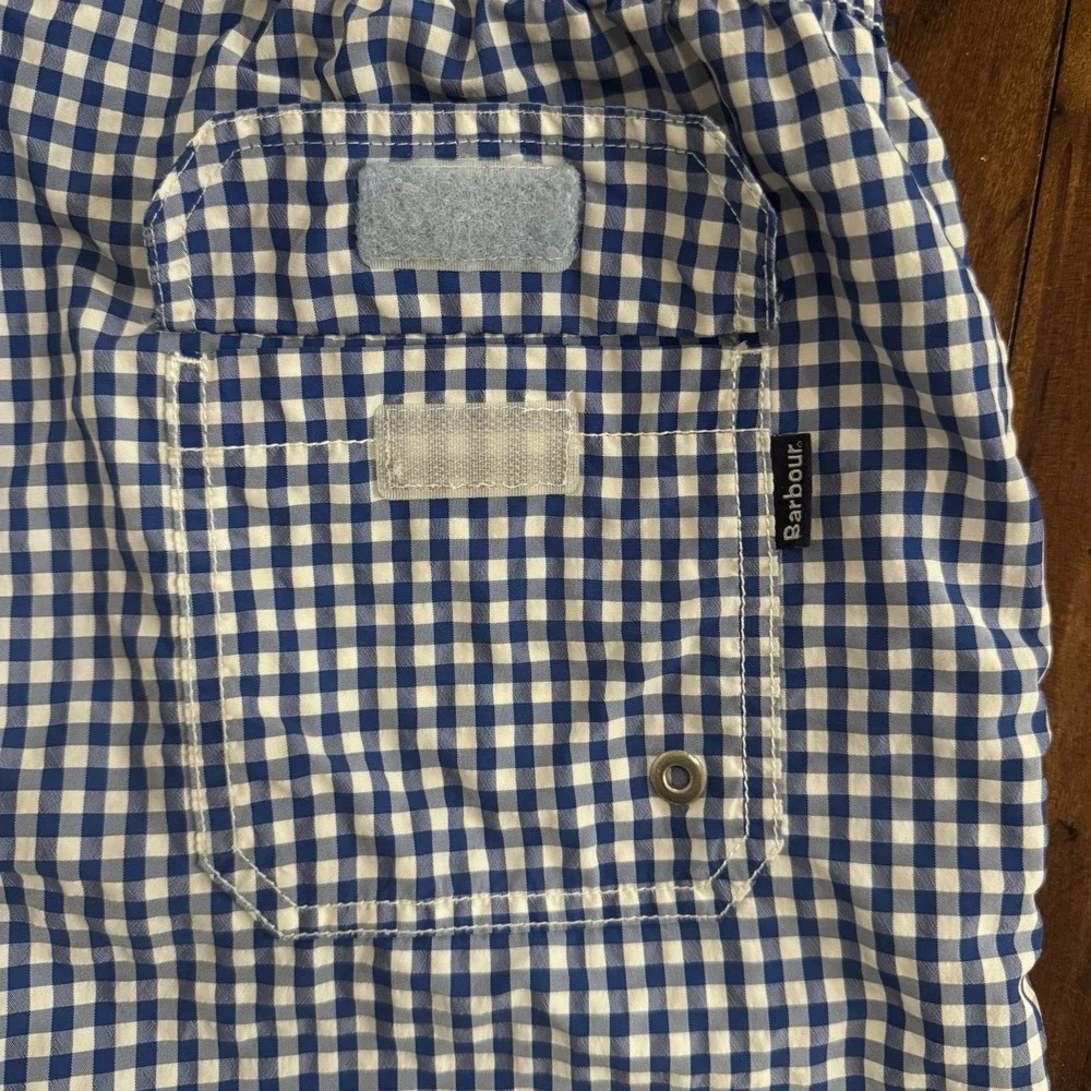 Barbour Men's Gingham Swim Shorts Blue White Mesh Lined Size S